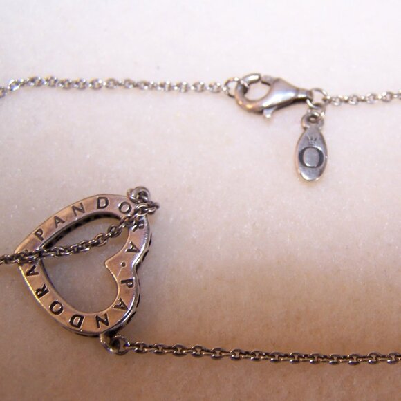 Pandora Sterling Silver Cubic Zirconia CZ Heart Necklace - Picture 6 of 7